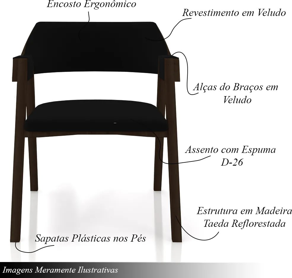 Cadeira Sala de Jantar e Jogos Carteados Madeira Maciça Poker Veludo Preto/Capuccino G42 - Gran Belo