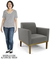 Sofá Namoradeira e 2 Poltronas Base Madeira Castanho Maressa Suede Gra