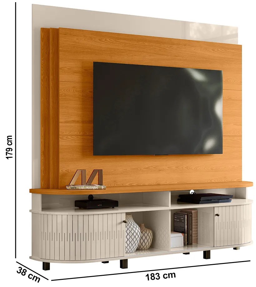Estante de TV 65 Pol 183cm Sala de Estar Fayron M20 - D'Rossi - Cinamomo e Off White