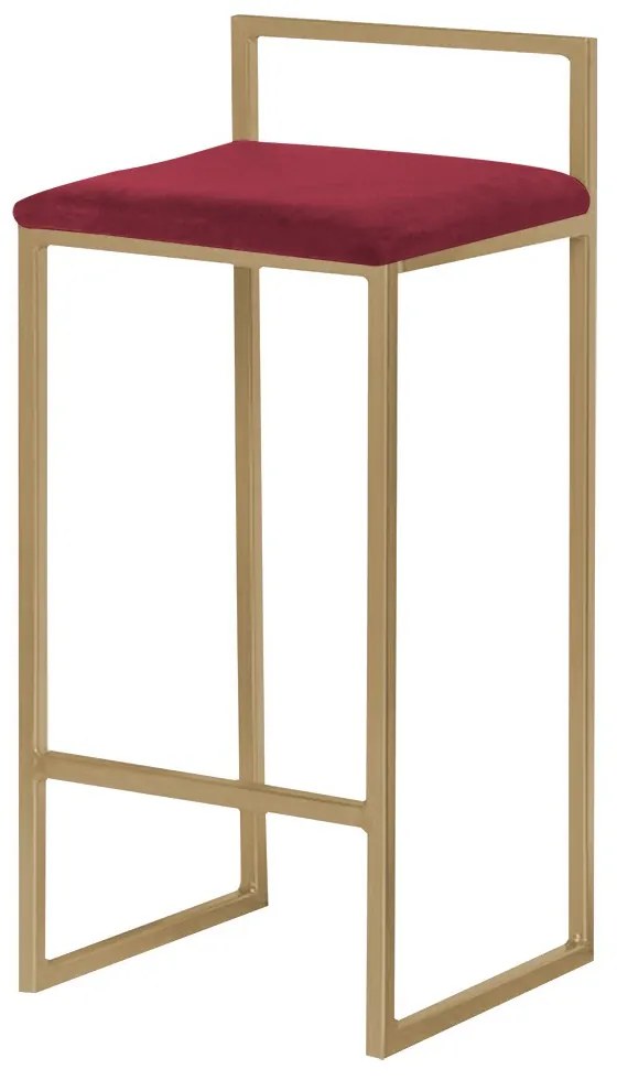 Banqueta Decorativa Selena Base Gold Suede Bordô G41 - Gran Belo