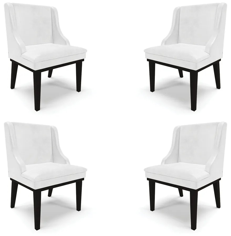 Kit 4 Cadeiras Decorativas Sala de Jantar Base Fixa de Madeira Firenze PU Branco Brilho/Preto G19 - Gran Belo