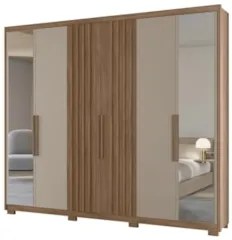 Guarda Roupa Casal 260cm Com Espelho Gaia Carvalho/Fendi Z17 - Mpozena