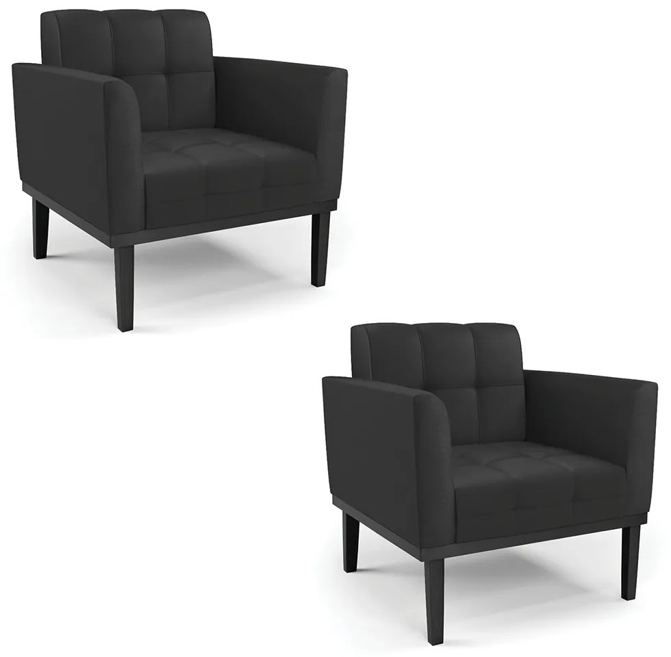 Kit 2 Poltronas Decorativas Karen Pés Fixo em Madeira Preto PU Preto G19 - Gran Belo