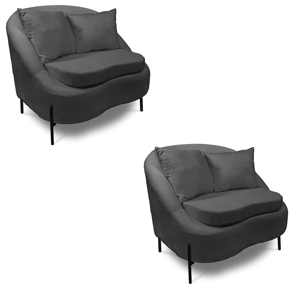 Poltrona Decorativa Orgânica Pé de Metal Preto Kit 2 Zaya Bouclê C05 - D'Rossi - Grafite