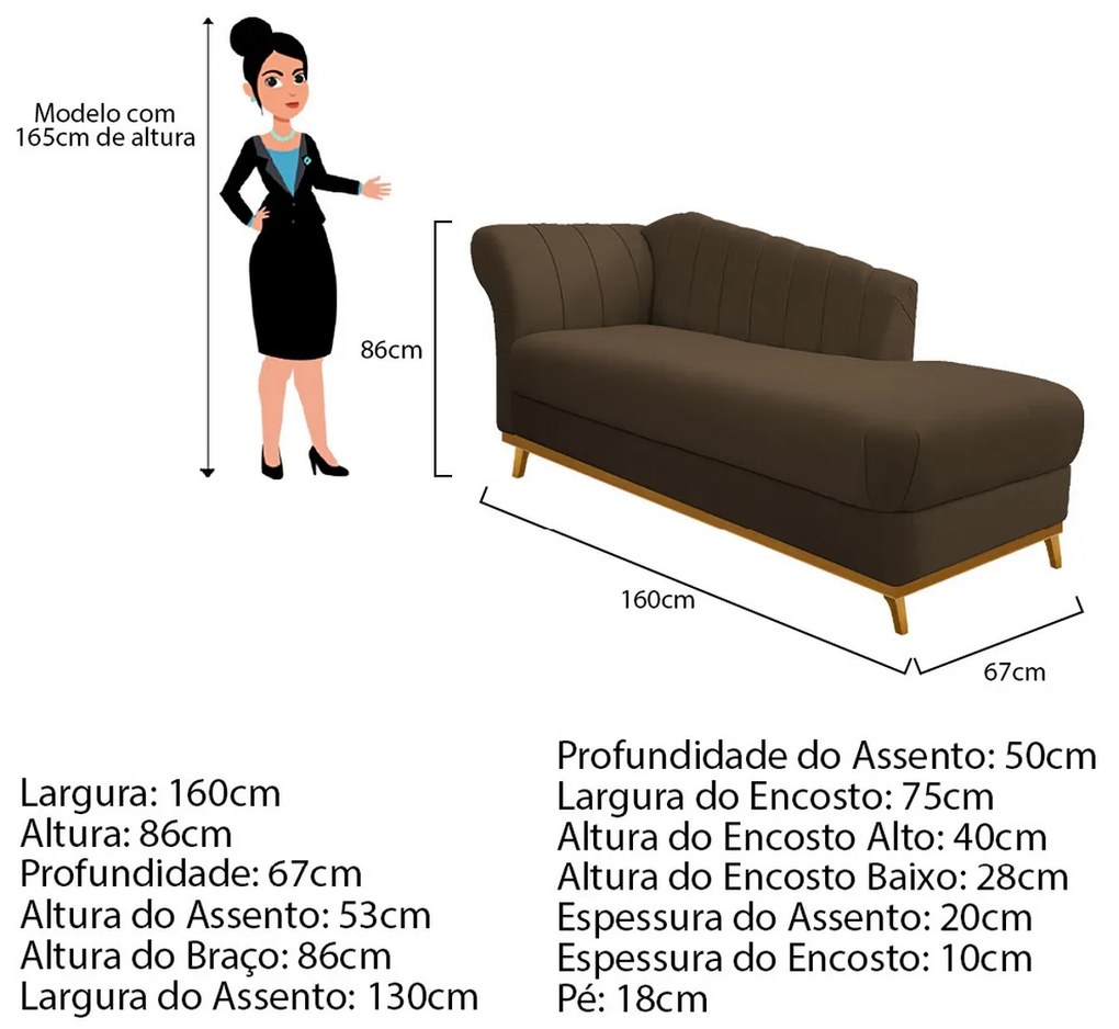 Recamier Vanessa 160cm Lado Esquerdo Suede Marrom - ADJ Decor
