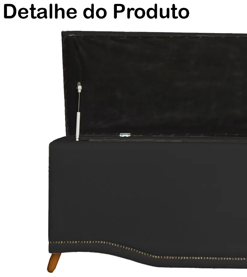 Calçadeira Baú Casal 140cm Greta Pés Palito Suede Preto - Sheep Estofados