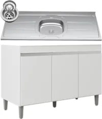 Balcão de Cozinha Com Pia Inox 120cm 3 Portas Manu Branco - AJL Móveis