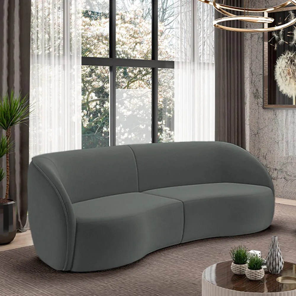 Sofá Decorativo Sala de Estar Bipartido 288cm Clarke Veludo Grafite G45 - Gran Belo