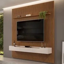 Painel para TV 75 Pol Ripado com Bancada Suspensa 250x240cm Pratisk D0