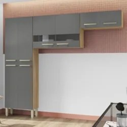 Armário de Cozinha Compacta 221cm Vivian Freijó/Gris Z06 - Mpozenato