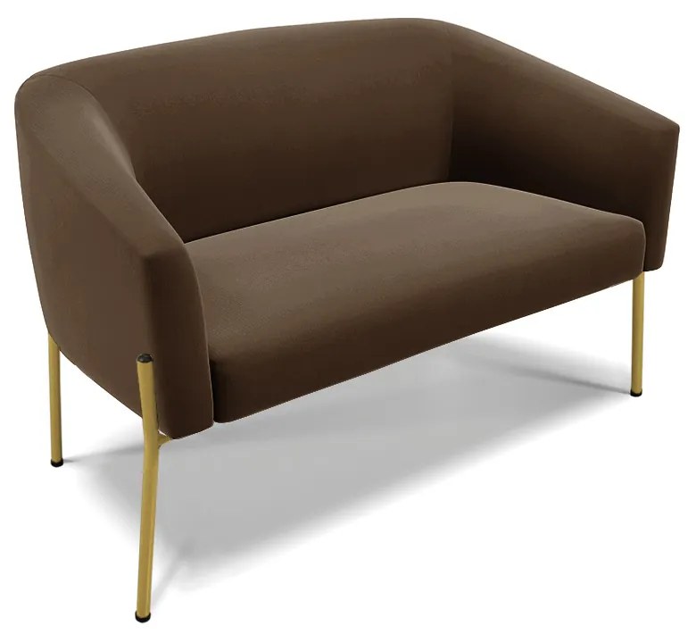 Sofá Namoradeira e Poltrona Pé de Ferro Dourado Stella Suede D03 - D'Rossi - Marrom