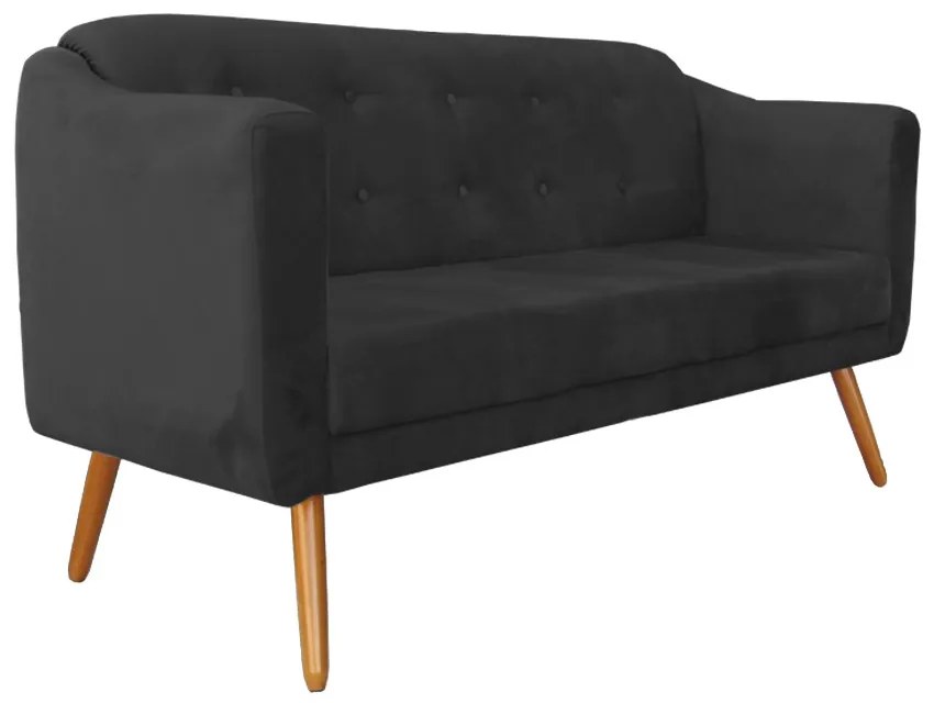 Namoradeira Bruna 1,60 m 3 Lugares Pés Palito Suede Preto