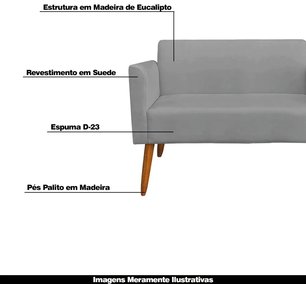 Poltrona Namoradeira Decorativa Isabella Pés Palito Madeira Suede Grafite G19 - Gran Belo