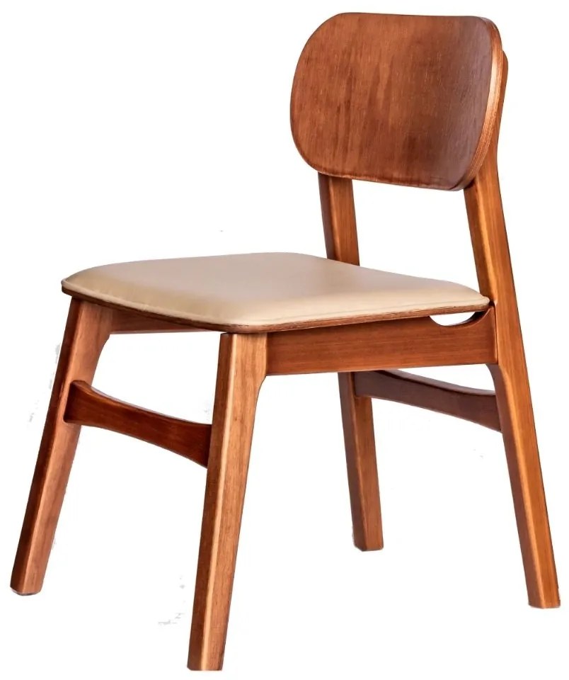 Cadeira Retrô Estofada - Verniz Natural - Tecido Kouríssimo Torino Bege