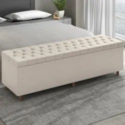 Recamier Baú Estofado Queen 160cm Indra Sintético Bege Z04 - Mpozenato