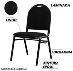 Kit 4 Cadeiras Hoteleiras Auditório Empilhável Linho Z33 Preto - Mpoze