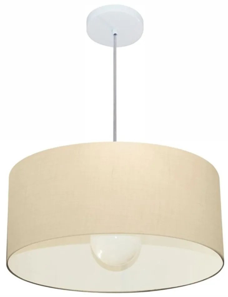 Lustre Pendente Cilíndrico 4052 Cúpula em Tecido 50x21cm Algodão Crú - Bivolt