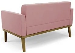 Sofá Namoradeira e 1 Poltrona Base Madeira Castanho Ana Suede Rosê - I