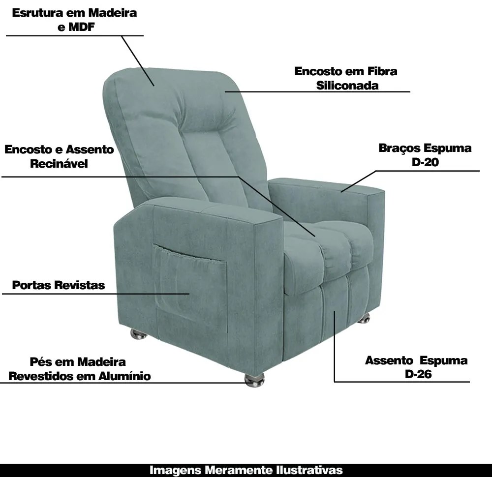Poltrona do Papai Reclinável Pequim Veludo Azul Claro G23 - Gran Belo