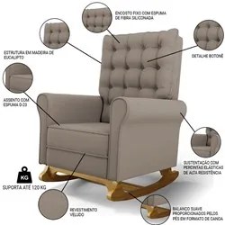Kit 02 Poltronas de Amamentação Base Madeira Balanço Brenda G05 Veludo
