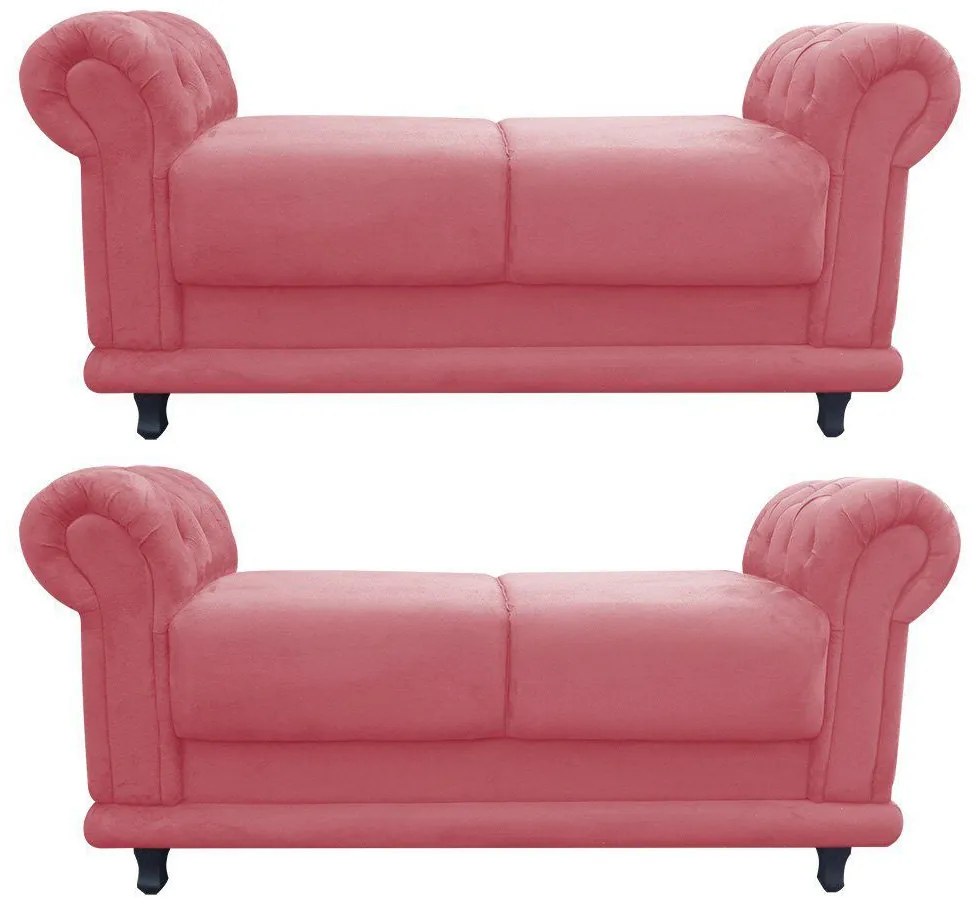 Kit 02 Recamier Barcelona Namoradeira Calçadeira Suede Rose - D'Rossi