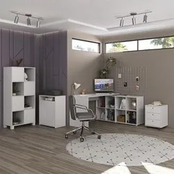 Conjunto Escritório Home Office 4 Peças Nil A06 Branco - Mpozenato
