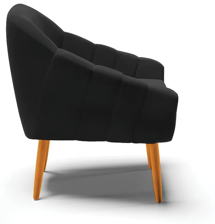 Kit 02 Poltronas Giovana Suede Preto Pés Palito Castanho - Indo Decorar