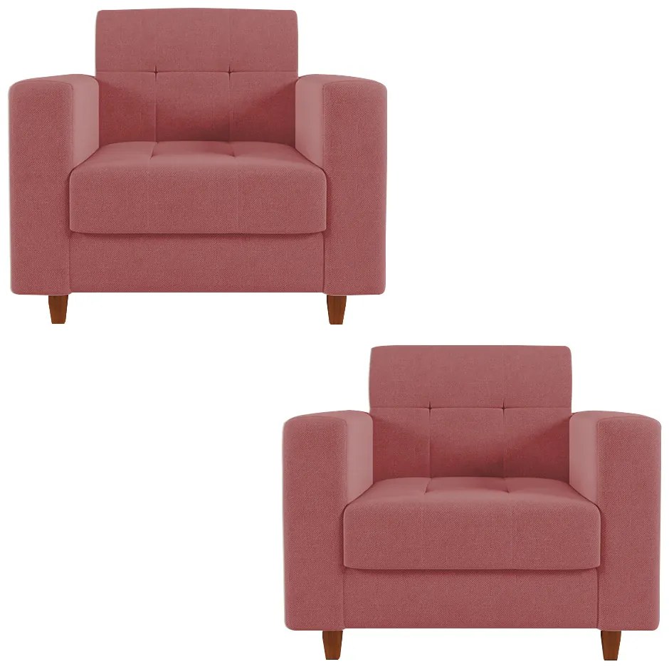 Kit 02 Poltronas Arezzo Linho Whisky Rose A106 Pés Chanfrado Castanho - D'Rossi