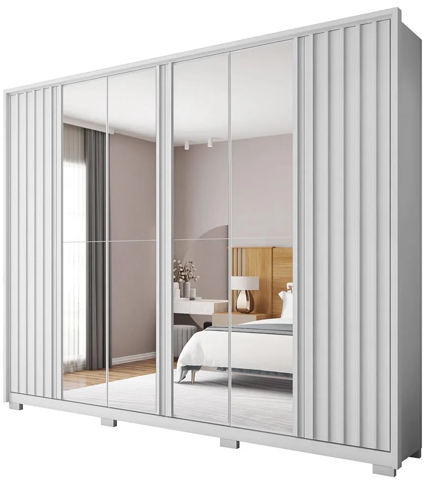 Guarda Roupa Casal Bravus 6 Portas de Bater com 4 Espelhos e 4 Gavetas MDP Branco G11 - Gran Belo