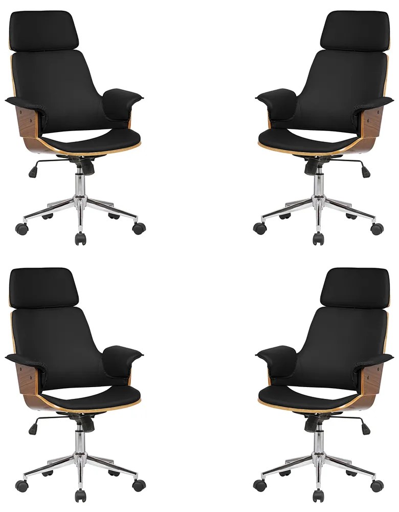 Kit 4 Cadeira de Escritório Home Office Decorativas Casemiro PU c/Regulagem de Altura Base Giratória Preto G56 - Gran Belo