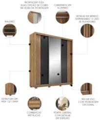 Guarda Roupa Casal 210cm Com Espelho Moly Flex D02 Nude/Preto - Mpozen