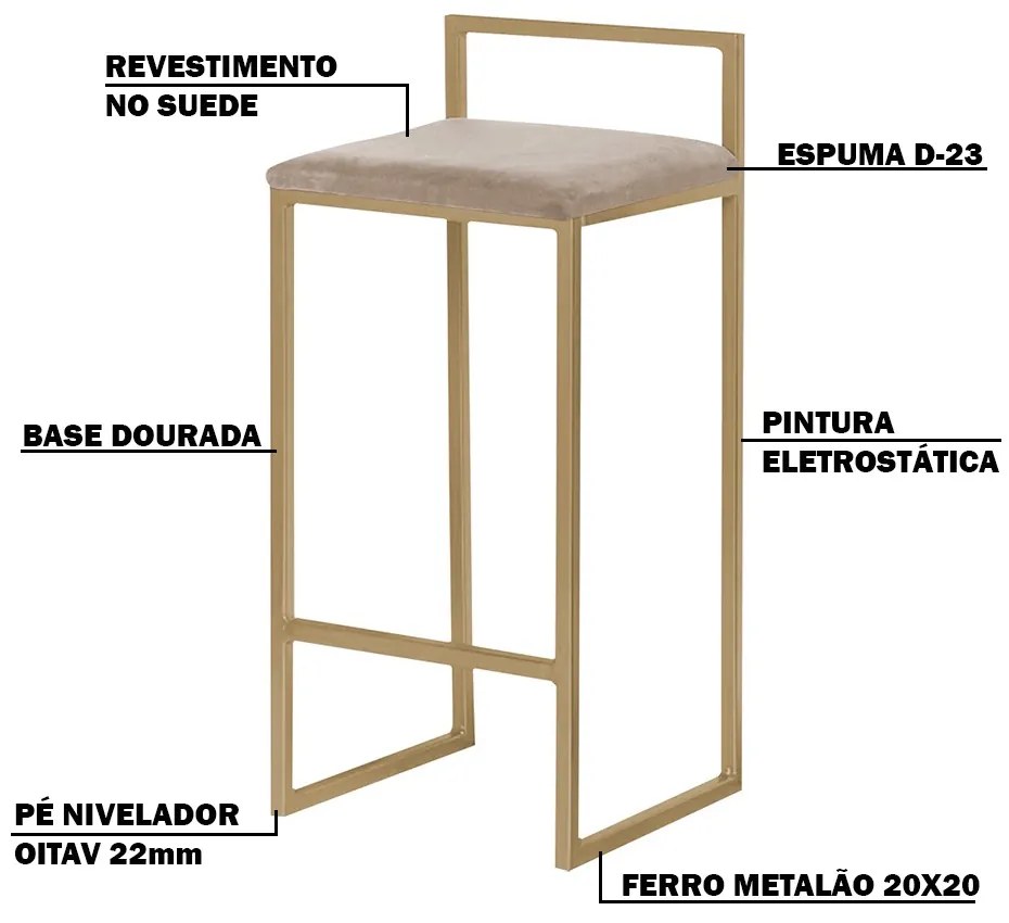 Kit 2 Banquetas Decorativa Jasmine Base Gold Suede Cappuccino G41 - Gran Belo