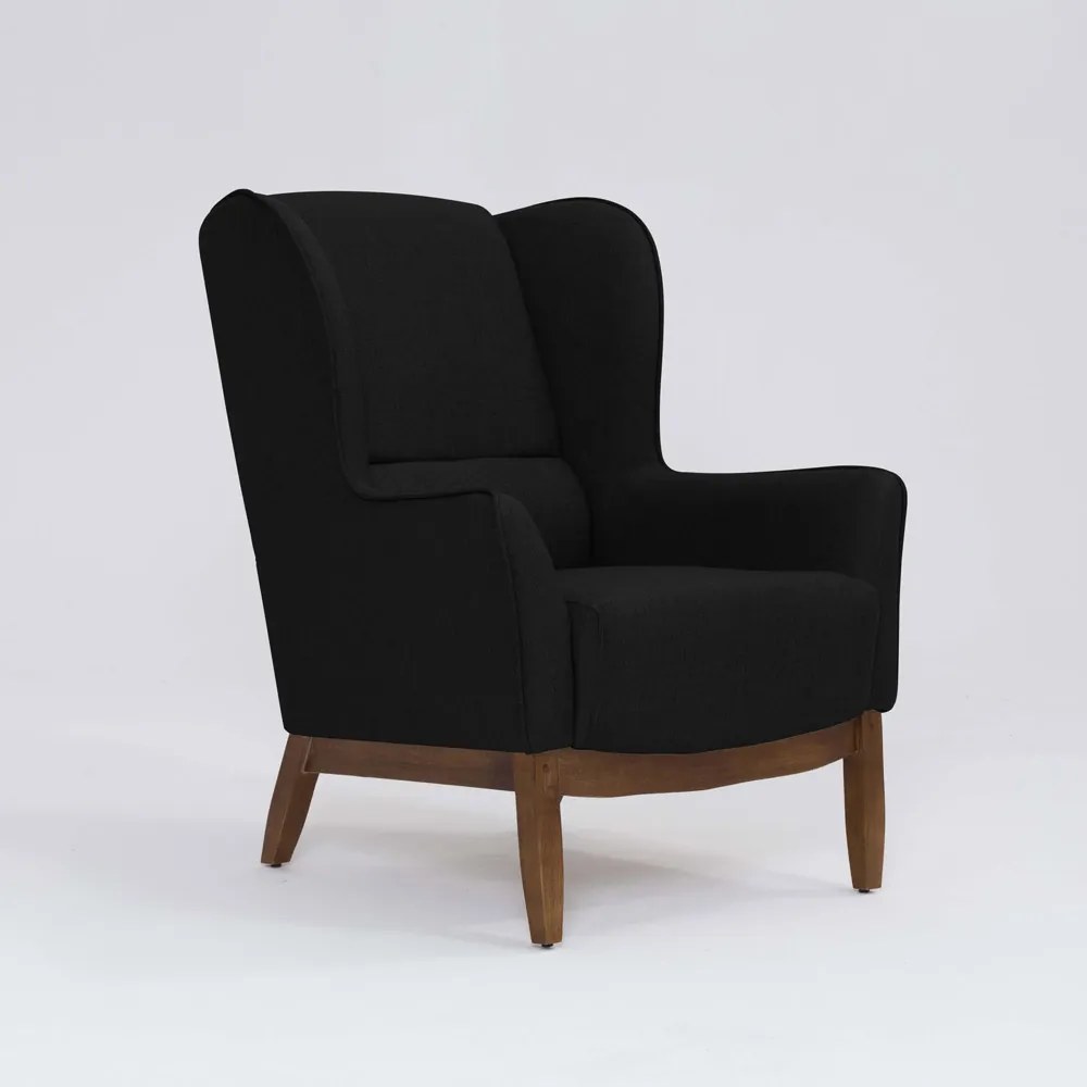 Poltrona para Sala Mirela D07 Base Madeira Linho Preto - D'Rossi