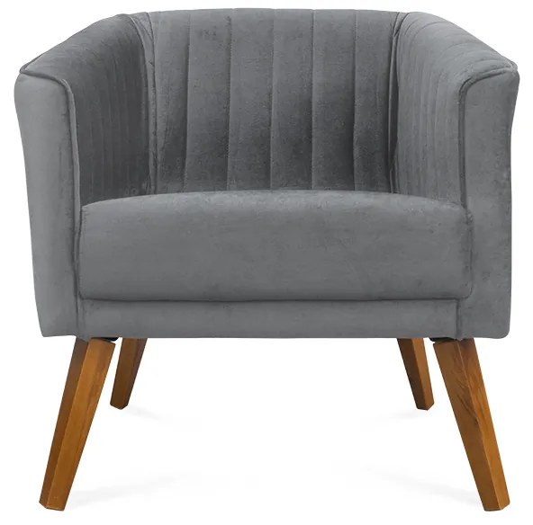 Kit 2 Poltronas Decorativas Dalia Pés de Madeira Suede Cinza - Sheep Estofados - Cinza
