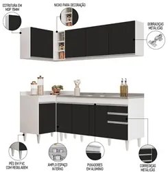 Armário de Cozinha Modulado de Canto Direito 4 Peças CP42 com Pia Inox