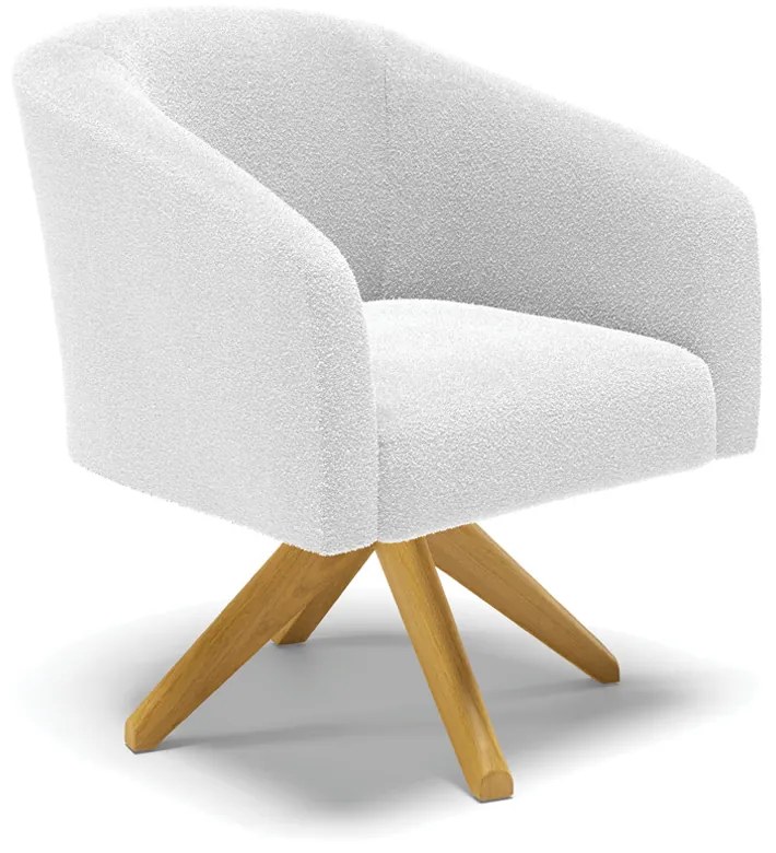 Poltrona Sala Decorativa Giratória Madeira Stella Bouclê D03 - D'Rossi - Off White