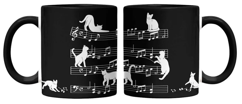Caneca Gatos Musical Cat Lover Nerd Preto com Alça Preta