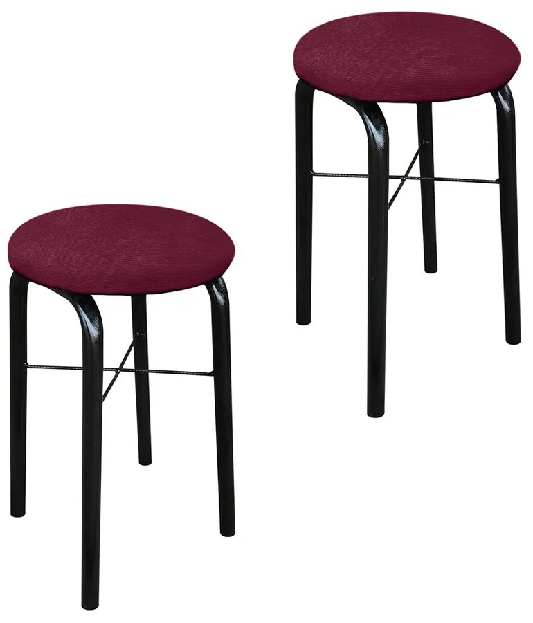 Kit 02 Banquetas Baixa Manu Suede - Vinho