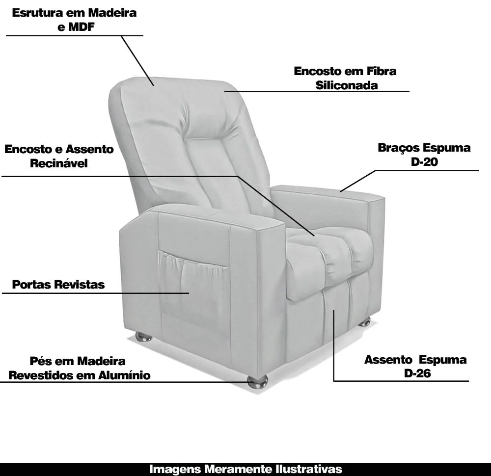 Poltrona do Papai Reclinável Pequim PU Branco G23 - Gran Belo