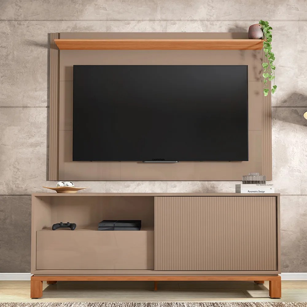 Painel TV 55 Pol 150cm com Rack Bancada para Sala Visari Marrom/Freijó C01 - D'Rossi
