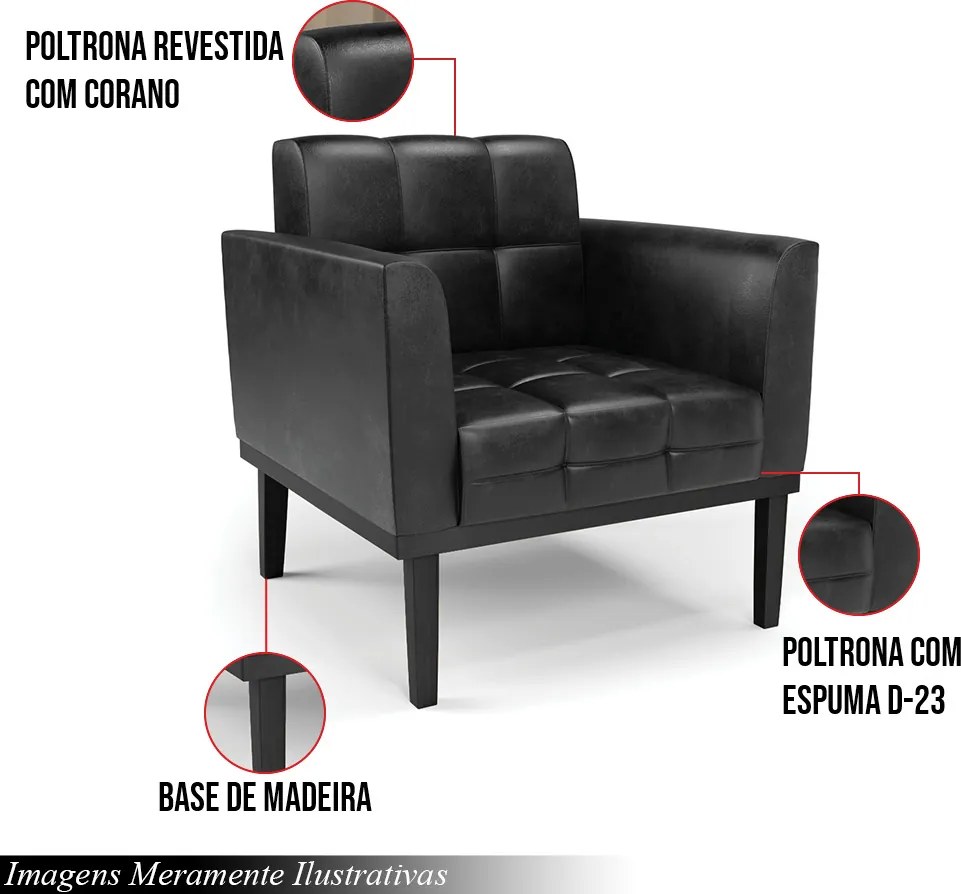 Kit 2 Poltronas Decorativas Karen Pés Fixo em Madeira PU Preto Brilho G19 - Gran Belo