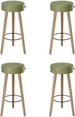 Banqueta Alta Estofada Pés Palito Kit 4 Hong Sintético Verde S08 - Mpo