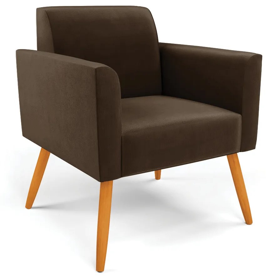 Sofá Namoradeira com Poltrona Pés Palito Castanho Marisa Suede Marrom D03 - DRossi