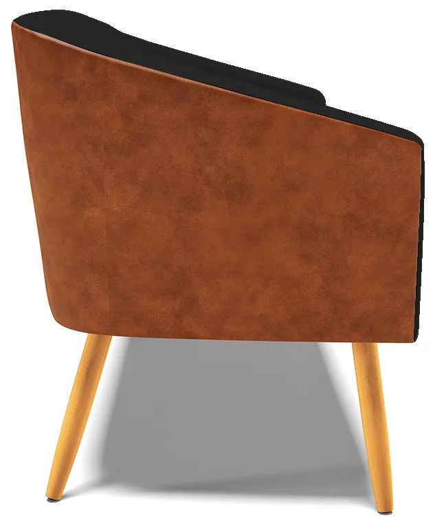 Namoradeira 02 Lugares Stella Corano Nozes com Linho Preto A79 Pés Palito Castanho - D'Rossi