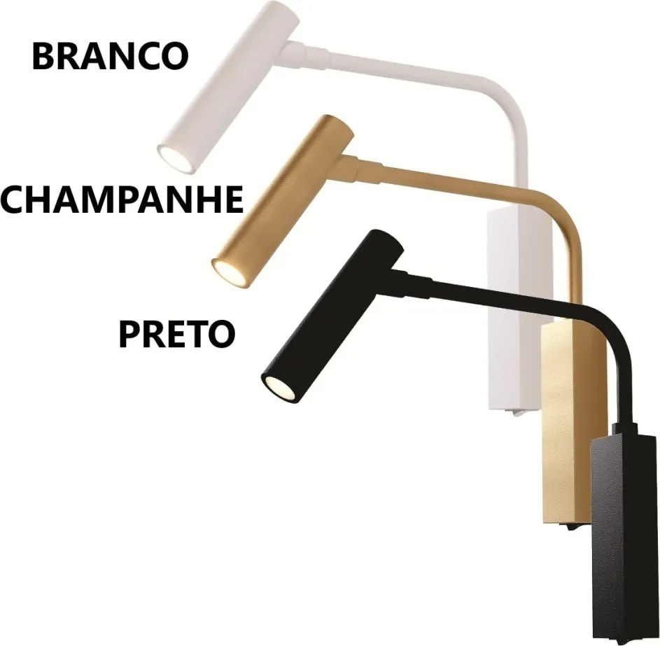 Arandela Braço Articulado Ark Focco 2,5X21,4X23Cm Led 2W 3000K Com Int... (CHAMPANHE)