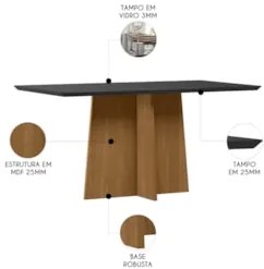 Mesa de Jantar Retangular 160cm 6 Lugares Zuma Ypê/Preto N02 - Mpozena