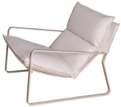 Poltrona Moon Estofada Couro Natural Branco Base de Metal Branco - 68351 Sun House
