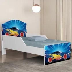 Mini Cama Infantil 148x68cm Proteção Lateral Carro Azul Z53 - Mpozenat