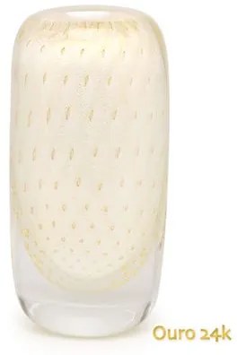 Vasinho Quadrado 2 Tela Branco com Ouro Murano Cristais Cadoro