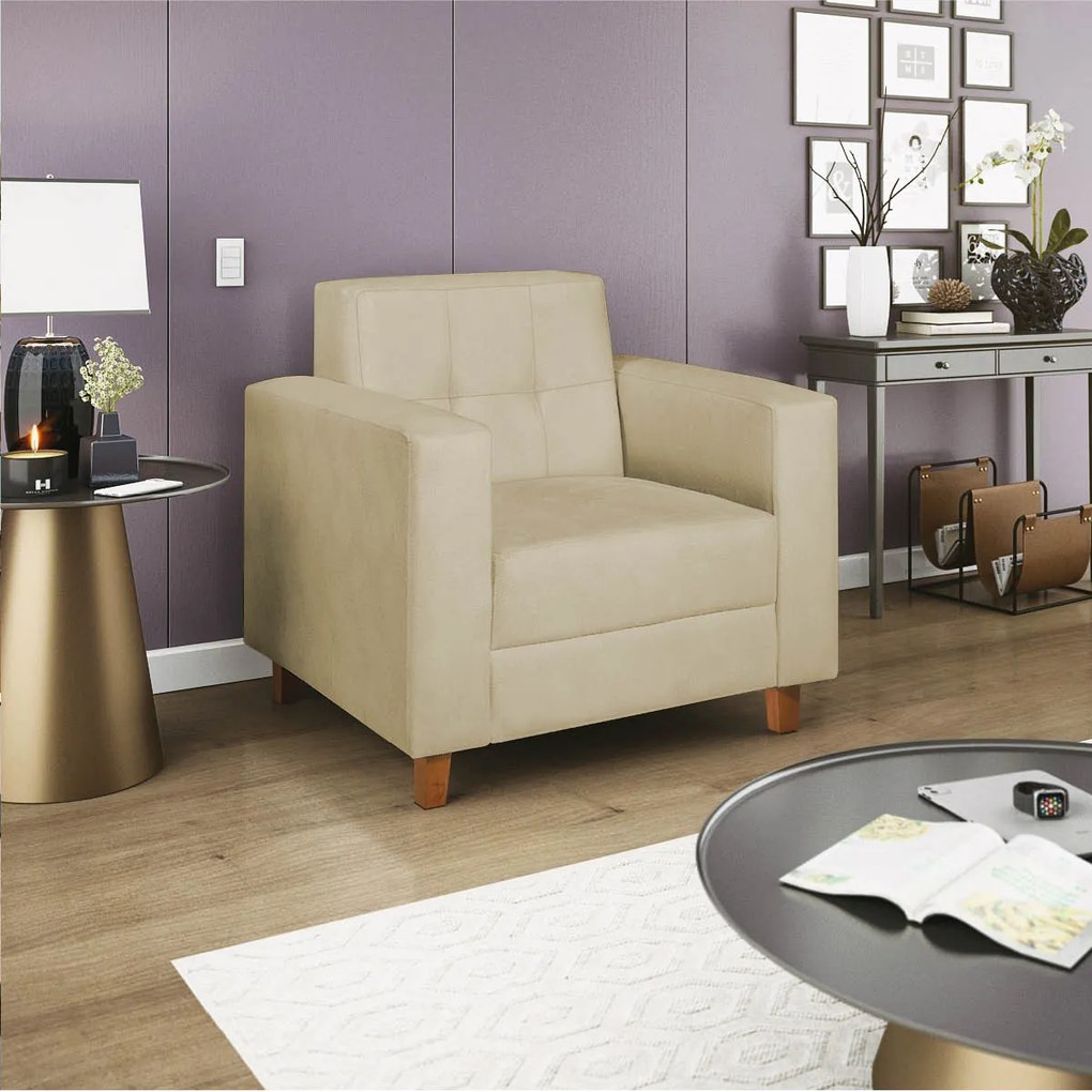 Poltrona Decorativa Denver Suede Bege - ADJ Decor